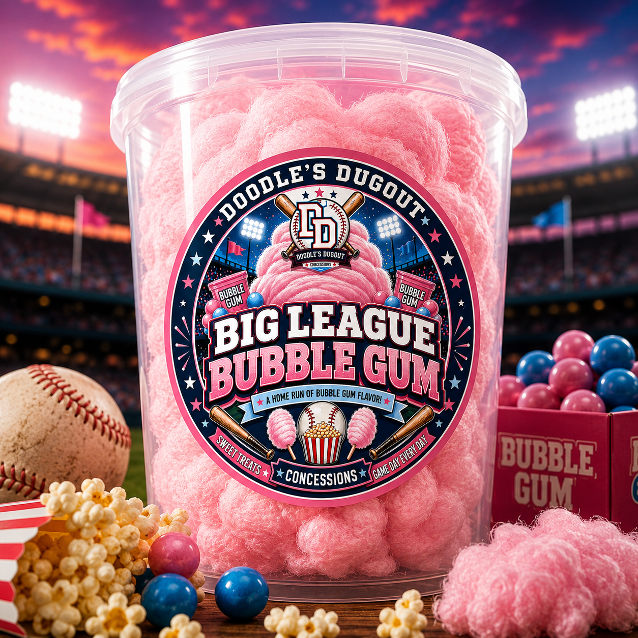 Big League Bubble Gum Cotton Candy | Gourmet Bubble Gum Sweet Treat | Doodle’s Dugout