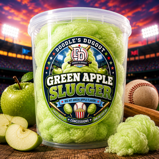 Green Apple Slugger Cotton Candy | Gourmet Green Apple Sweet Treat | Doodle’s Dugout