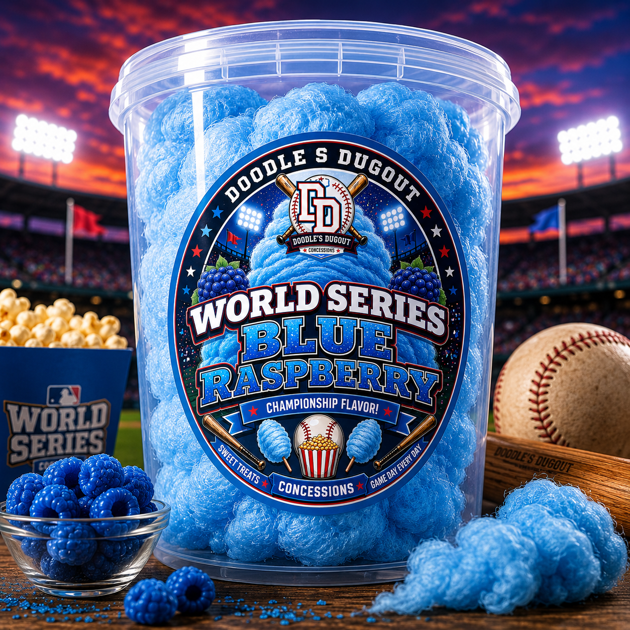 World Series Blue Raspberry Cotton Candy | Gourmet Blue Raspberry Sweet Treat | Doodle’s Dugout